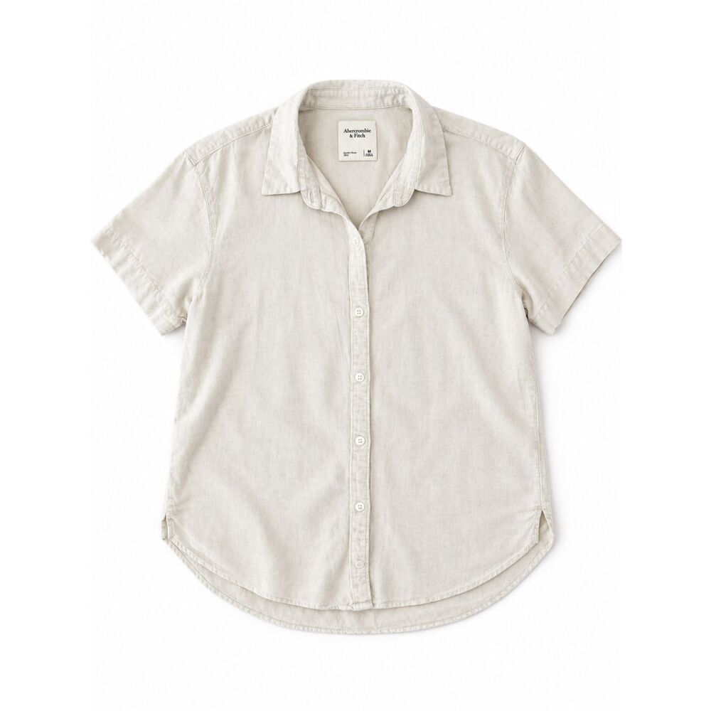 Abercrombie & Fitch Cream Short Sleeve Button-Up Shirt Size M